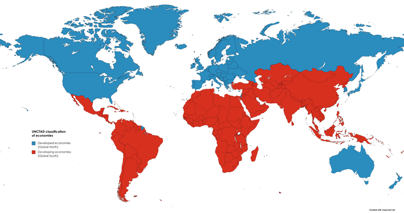 World map showing the Global North and Global South Countries