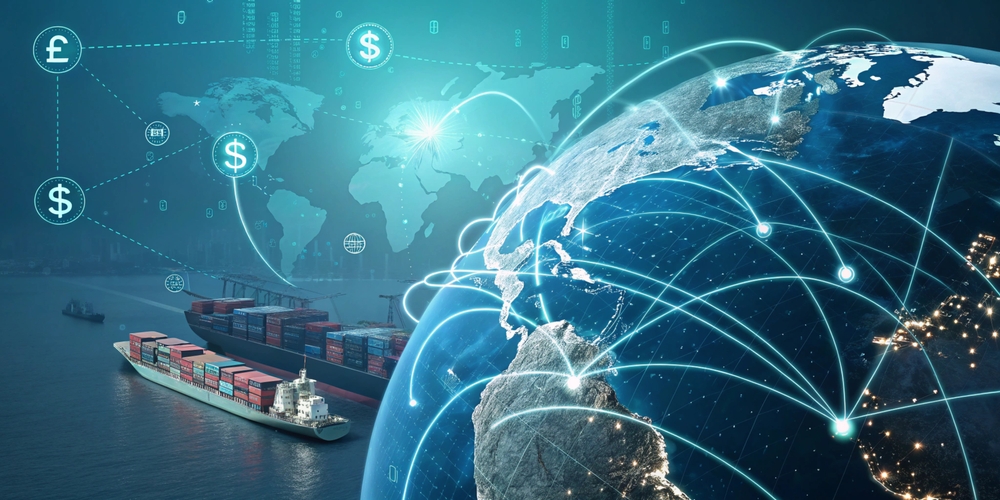 futuristic digital visualization of global import tariffs and trade data