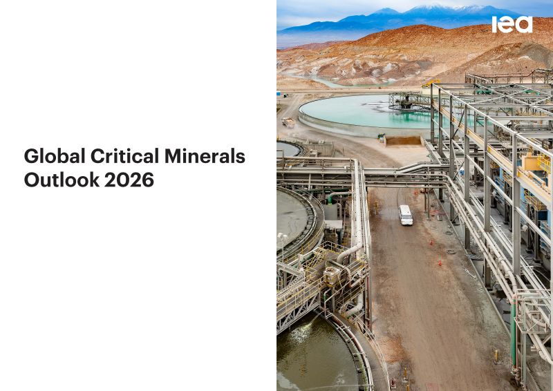 Cover of the IEA Global Critical Minerals Outlook 2026 report showing a mine site